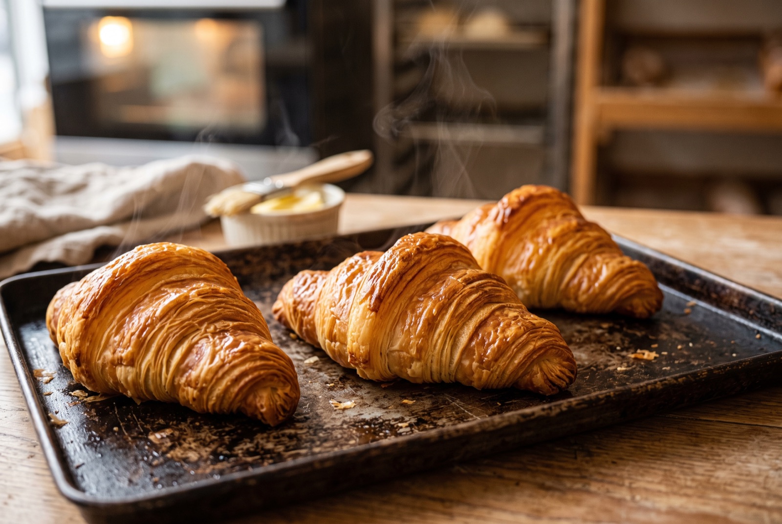 Croissants dorés tout juste sortis du four